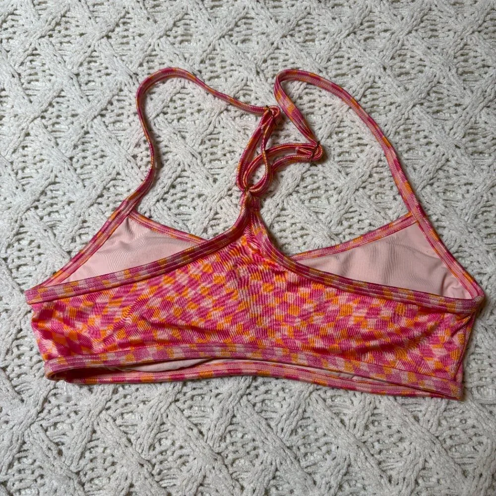 L*Space Checkered Sports Bralette‎ Bikini Top – Pink/Orange Women’s XS - NWOT